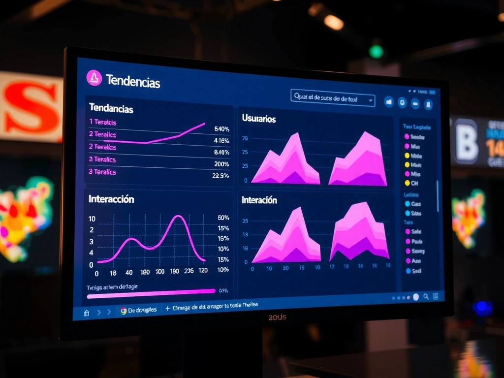 Dashboard de visualización de datos complejos en pantalla curva